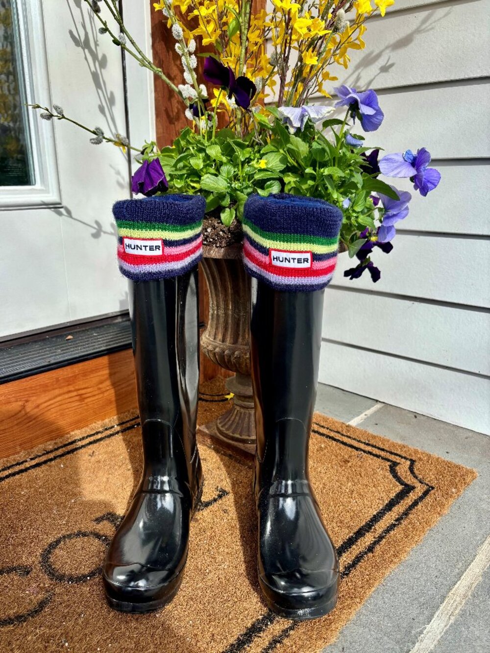 Hunter Boot Socks / Inserts Size EU 37 | Navy w Stripe Cuff | Tall Boot Liners